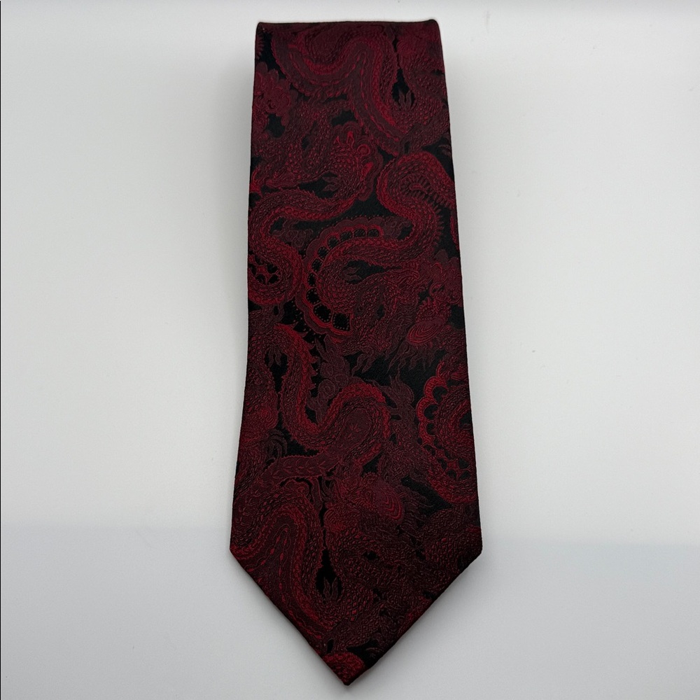 J.Ferrar Red and Black Dragon Mens , 100% Silk